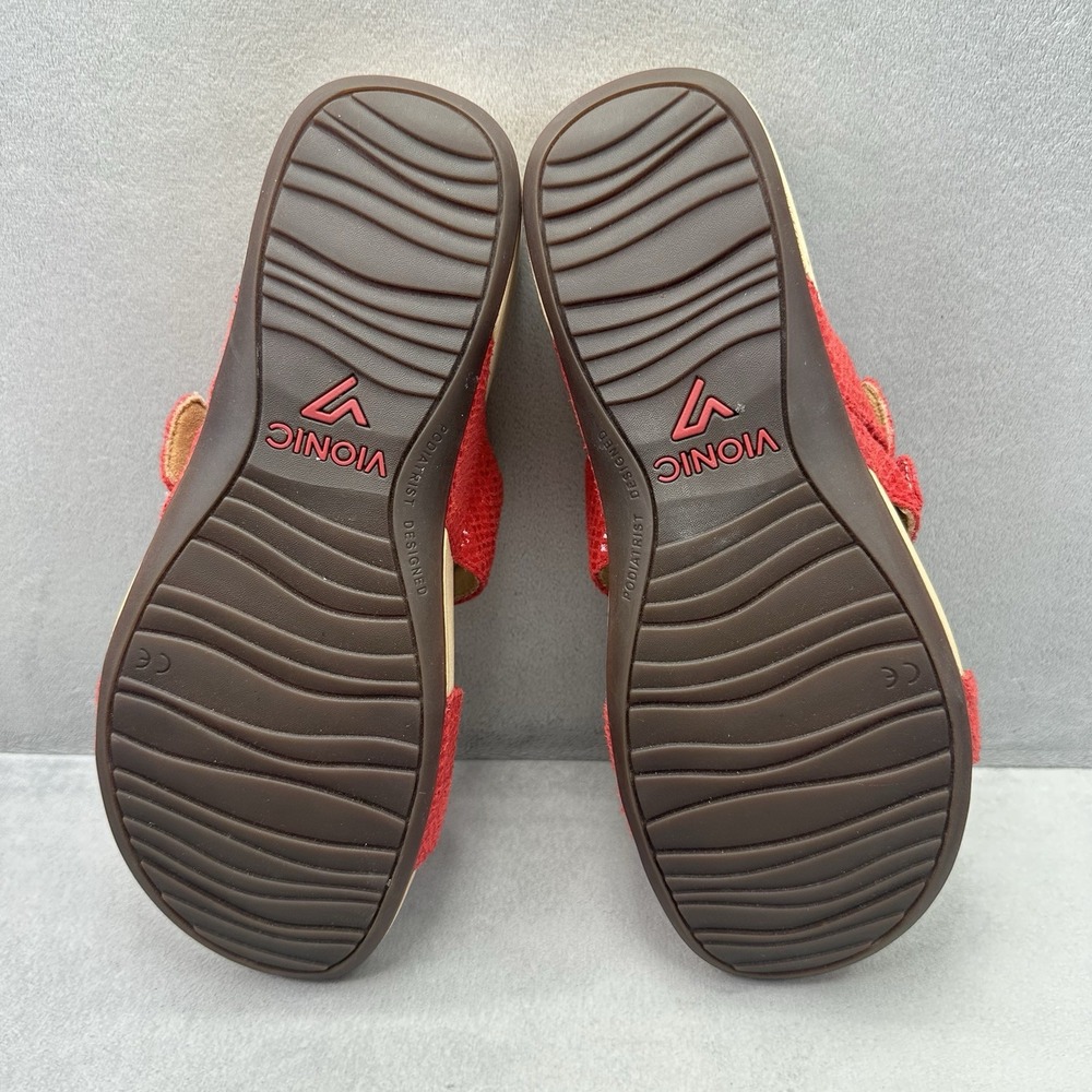 Vionic Pacific Rio Womens Size 8 Sandals Red Lizard Platform Adjustable 3 Strap - Picture 7 of 8